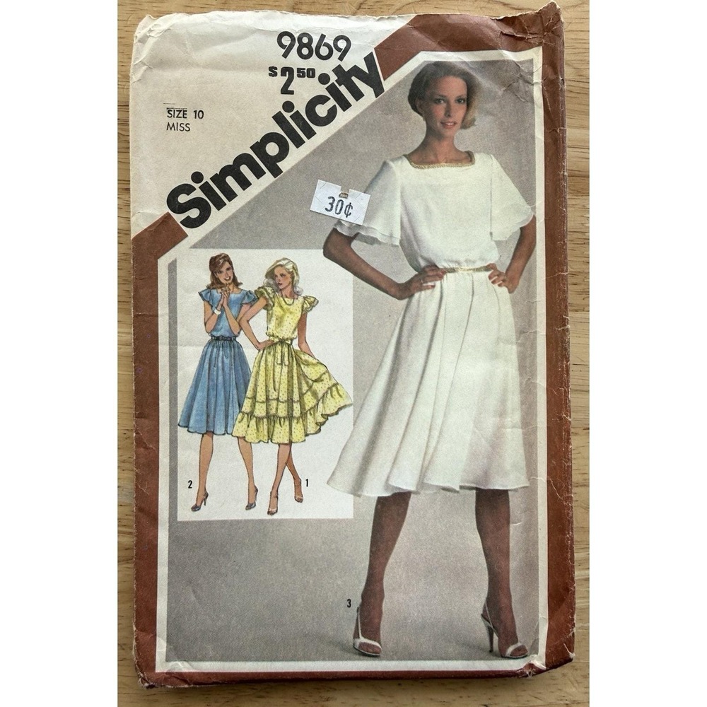 Simplicity Pattern 9869 Misses' Dress‎ In 2-Lengths Flutter Sleeves Size 10 CUT